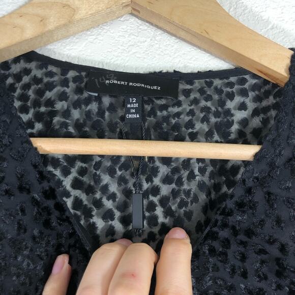 Robert Rodriguez Pauline black textured sheer mini dress rope waist sash NEW 12 - Picture 6 of 10